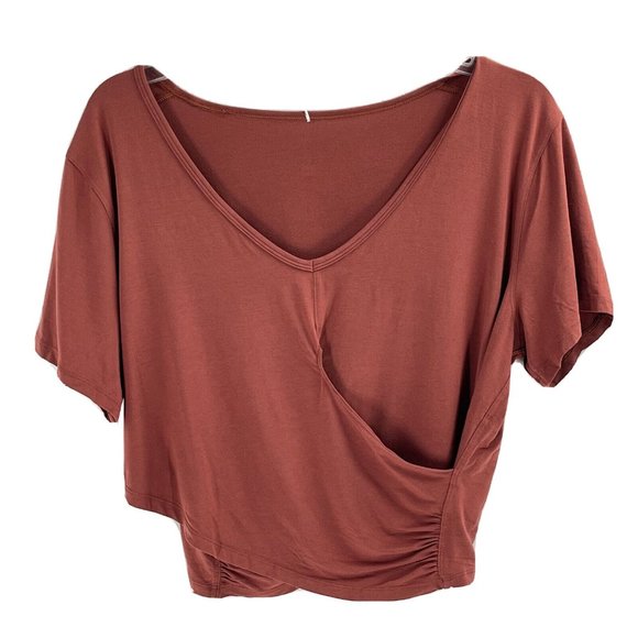 lululemon athletica Tops - Lululemon Pink Faux Wrap Crop Top Sz 6 Short Sleeve